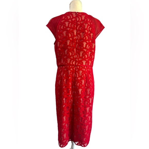 Adrianna Papell Red Sheath Midi Dress with Cap Sleeves - Picture 2 of 10